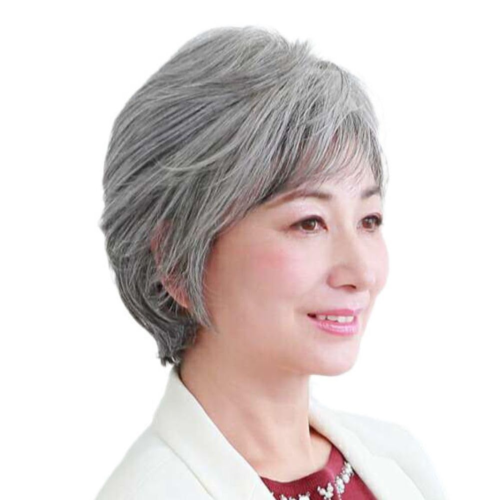 人気定番，得価 【新着商品】パーマ 自然 ふんわり 白髪 ボブ かつら ショートヘア 斜め前髪 レディース 軽量 ミセス グレイヘア 快適 大きめ おしゃれ（グレイヘア（大きめサイズ）） 中高年フルウィッグ その他