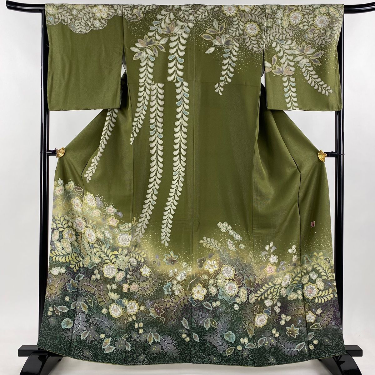 訪問着 身丈162cm 裄丈66cm M 袷 辻が花 ぼかし 緑 正絹 名品