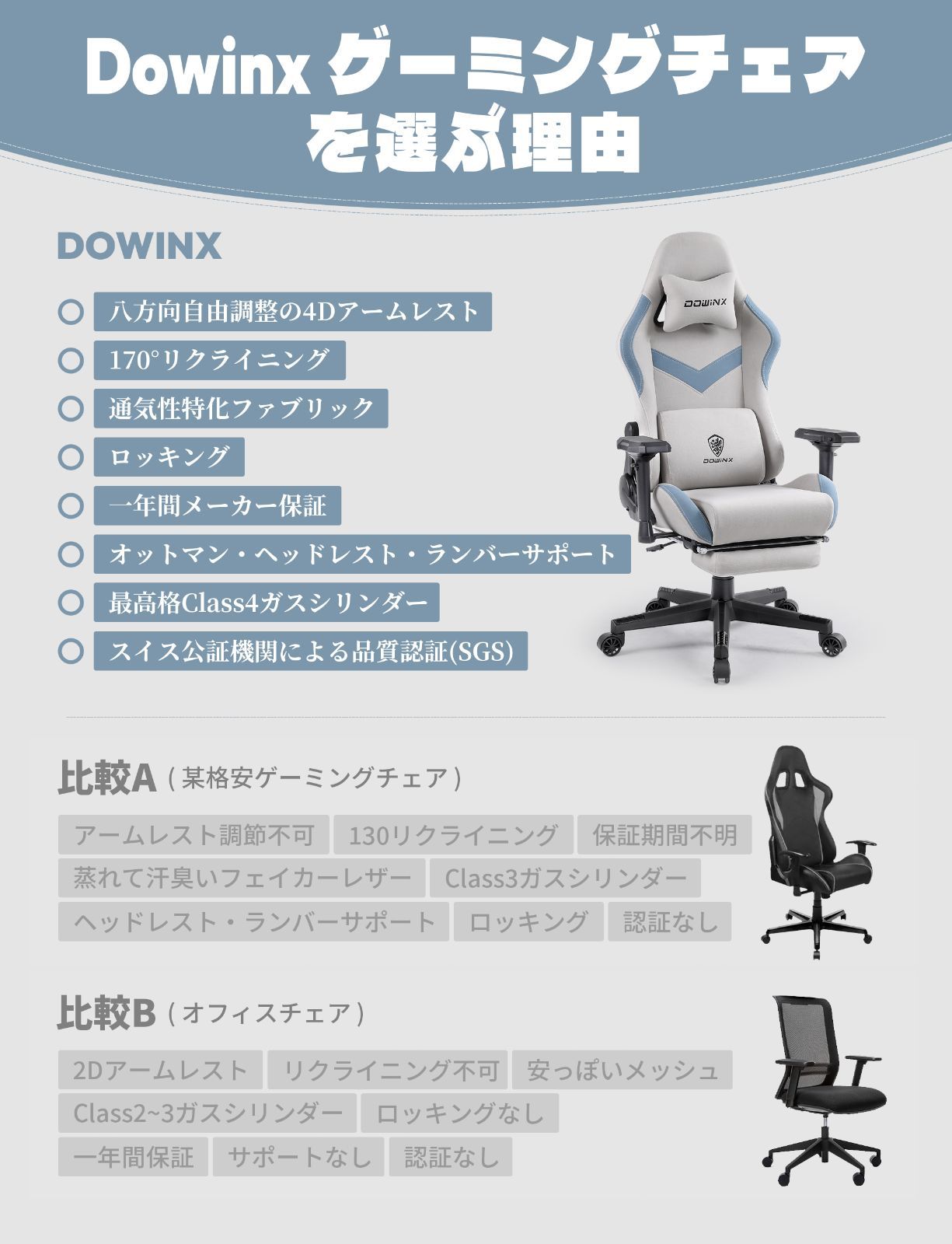 Dowinx ゲーミングチェア オフィスチェア パソコンチェア デスク用 