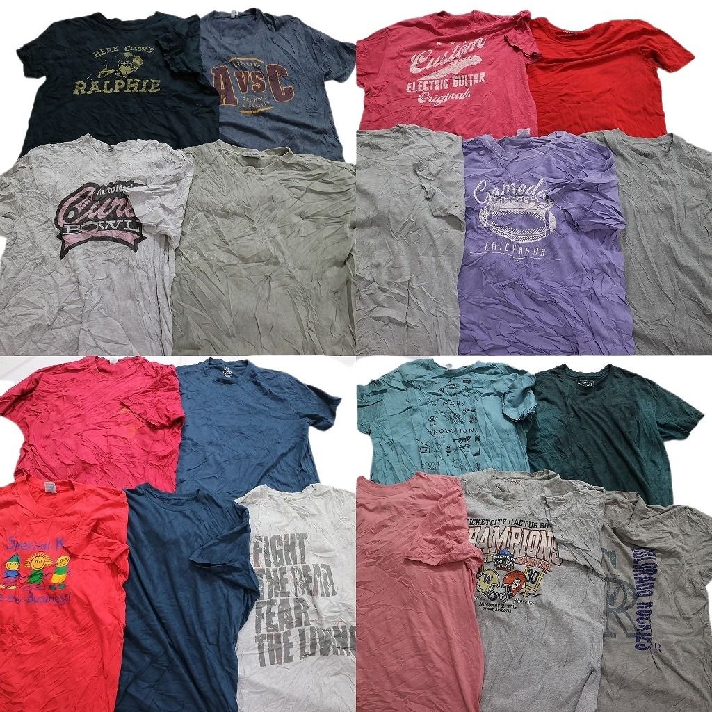 古着卸 まとめ売り カラーmix プリント 半袖Tシャツ 19枚セット (メンズ XL ) 英字プリント 無地 ワンポイント 黒 青 緑 赤 MU5395
