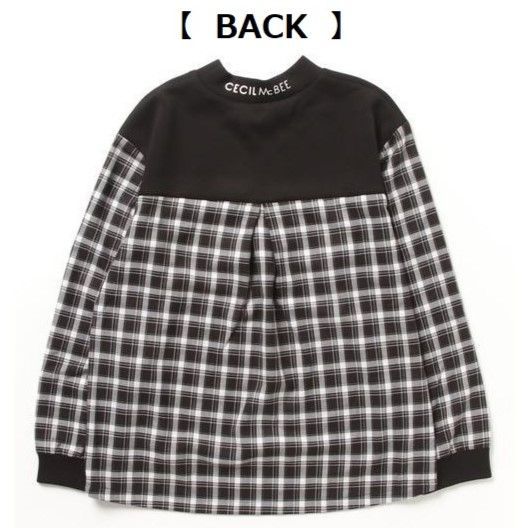  CECIL McBEE green ダンボールチェック切替モックネックスウェット ﾌﾞﾗｯｸ Mサイズ 長袖 Tシャツ カットソー