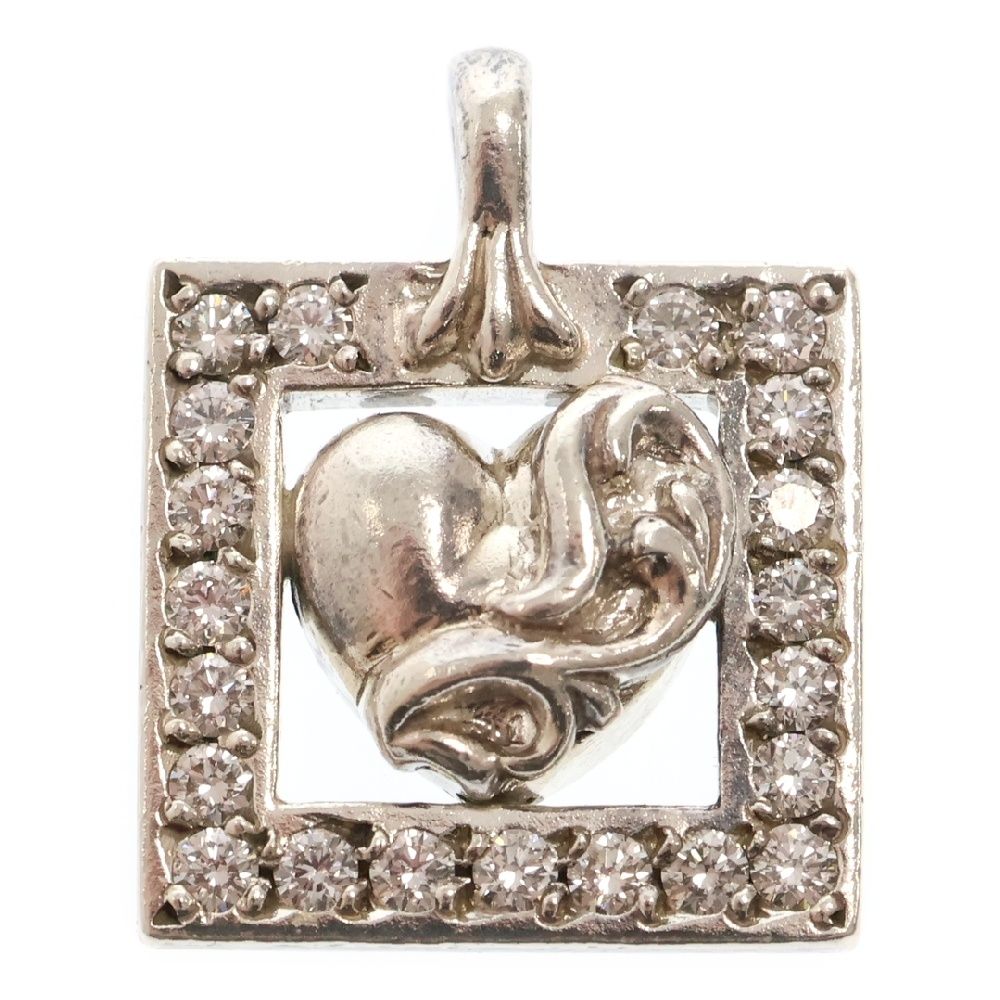 CHROME HEARTS クロムハーツ FRAMED HEART フレームドオープンハート PAVEダイヤ チャーム ペンダントトップ シルバー