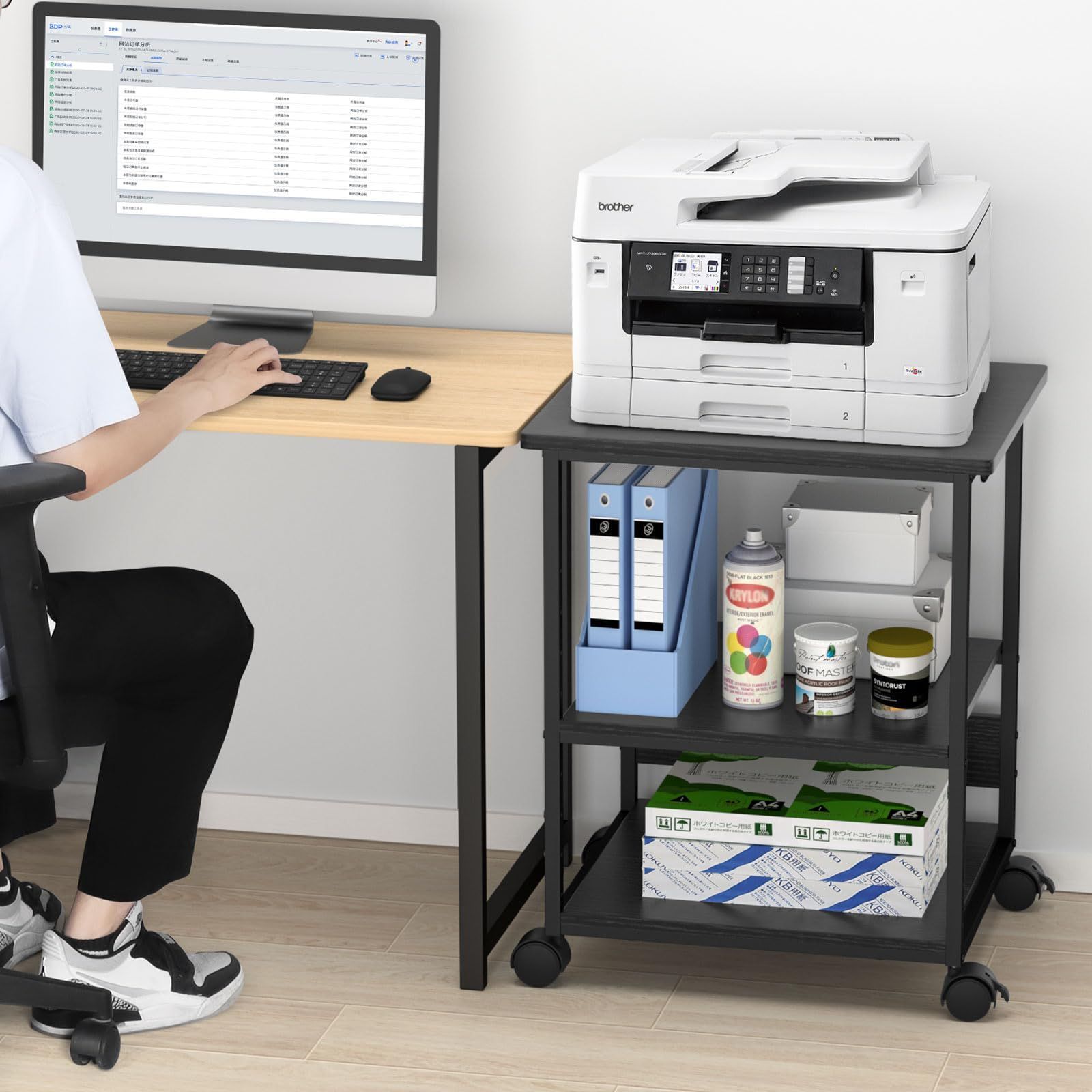 オクモト　デスク　高さ調整可 ハイ　ミドル　ロー　パソコン机　プリンター台セット オクモト デスク 高さ調整可 ハイ ミドル ロー パソコン机 プリンター