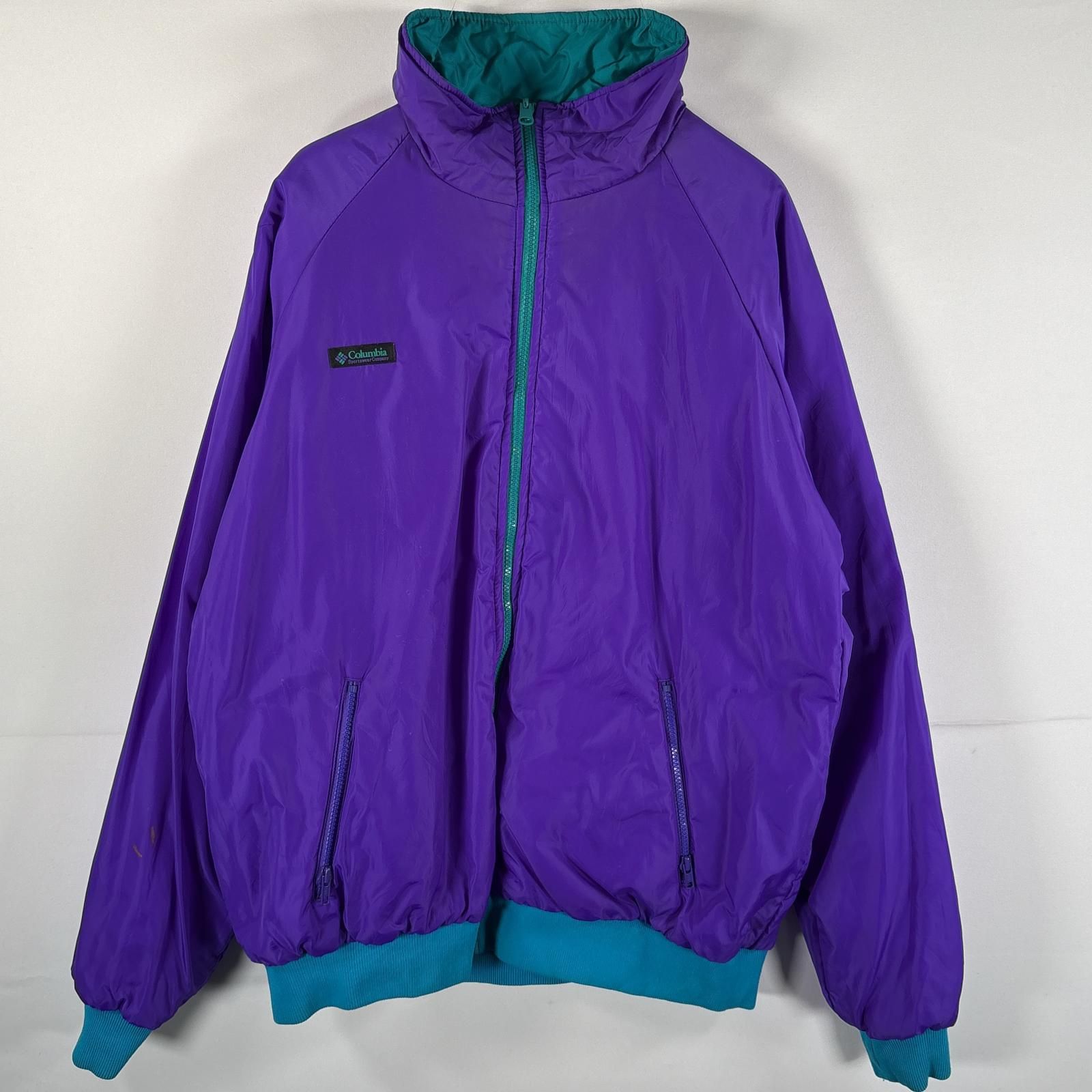 古着 90年代 90s Columbia コロンビア フリース ボア ジャケット ブルゾン アウター ジップアップ ネイビー 紺 3XL 大きい  ビッグ オーバー