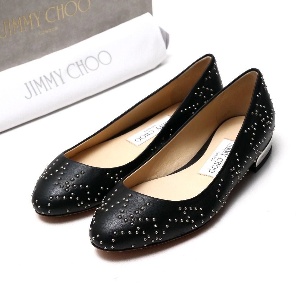 JIMMY CHOO ジミーチュウ パンプス サイズ35 レザー スタッズ フラットシューズ 靴 イタリア製 20250513|RA4720