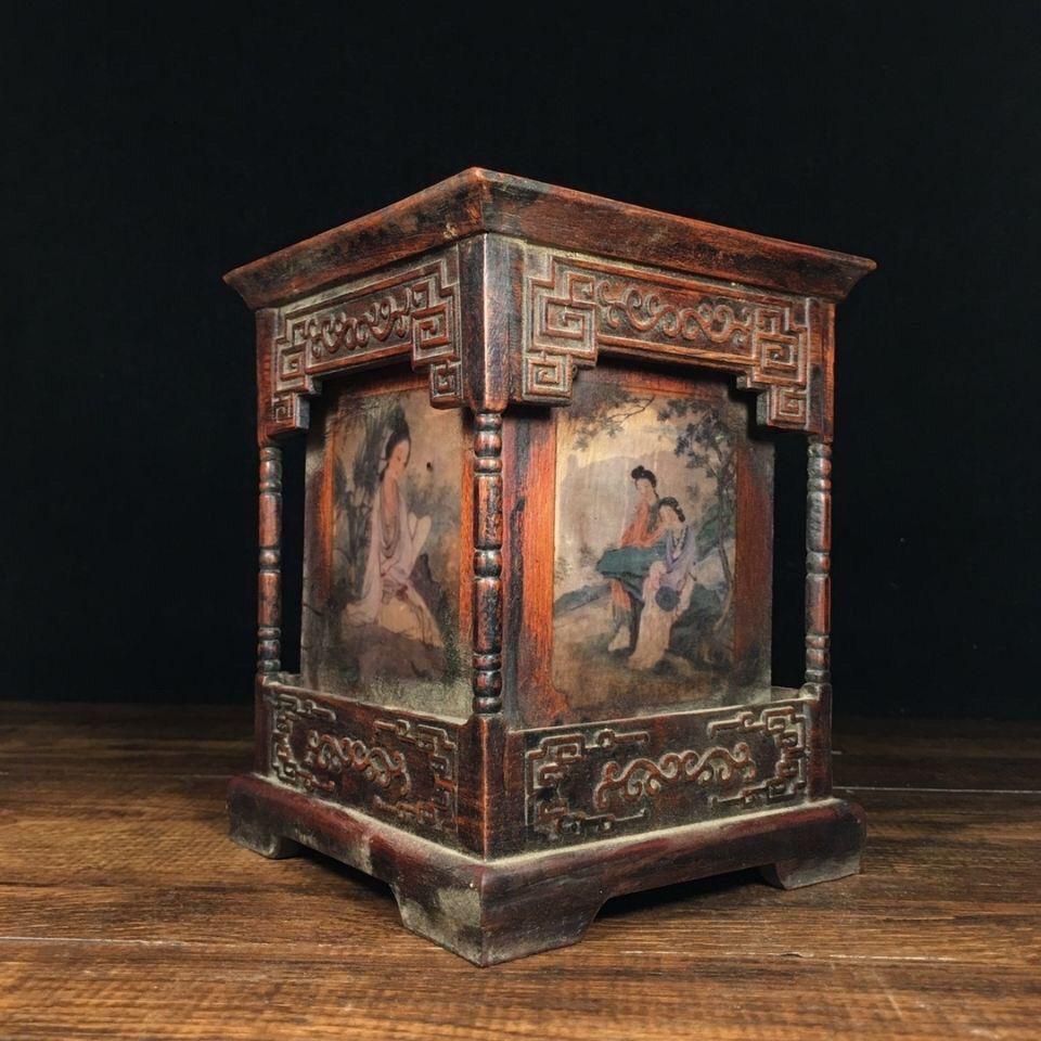 花梨木彫刻人物筆筒 文房四宝 書道具 文房具 装飾品 現代工芸品 美術品 置物 花梨木彫刻人物筆筒 文房四宝 書道具 文房具 装飾品 現代工芸品