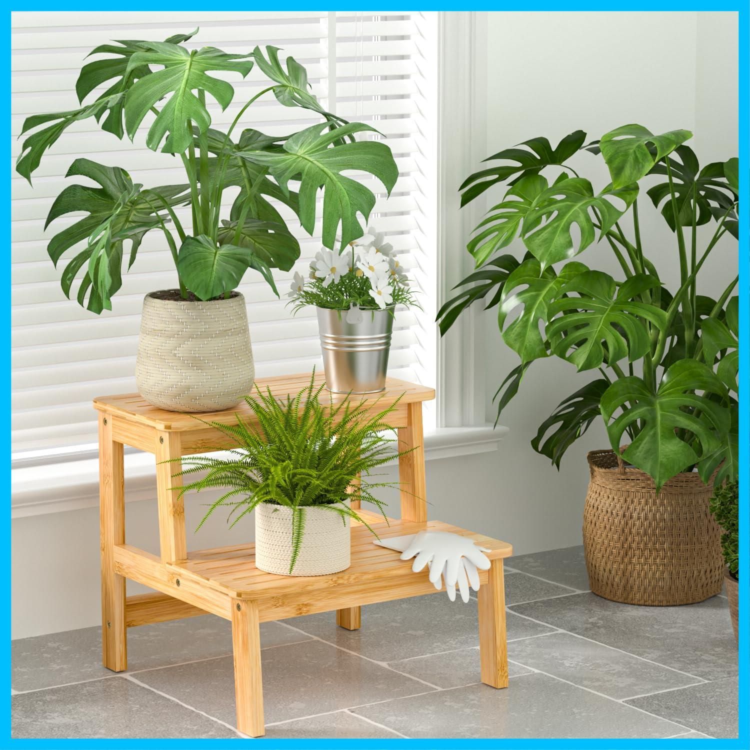 踏み台 脚立ステップ 2段 子供の Focieulo 踏み台 竹製 ステップチェア 玄関 トイレ 観葉植物 台 室内キッチン ペット用階段 環境に優しい 丈夫 安定性 竹色