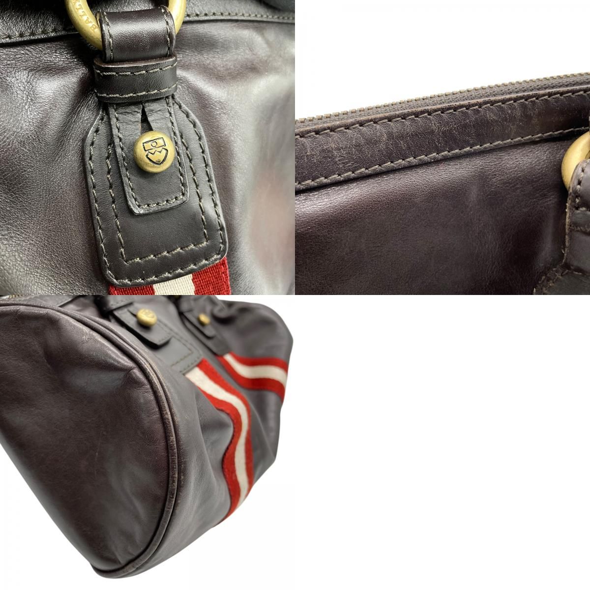 美品 バリー BALLY ショルダーバッグ ミニボストン 筒型 ブラウン 茶色 