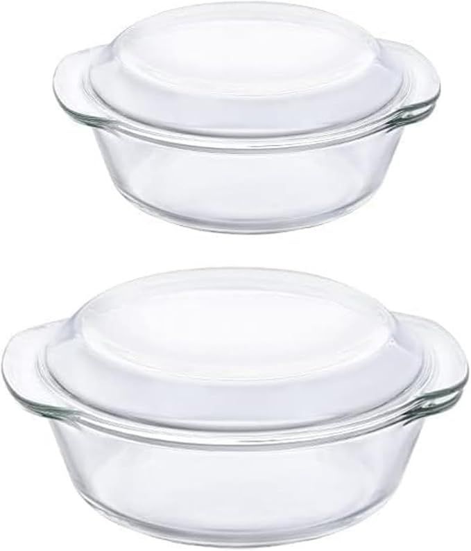 【在庫処分】KazeSo耐熱ガラス調理鍋、ふた付きガラス丸型キャセロール、ガラス耐熱皿、蒸し鍋 ふた付き 透明な蒸しボウル 家庭用キッチンレストラン家庭用強化ガラスボウル 野菜サラダボウル 透明スープボウル ご飯ボウル 電子レンジ対応 両耳付き 厚手