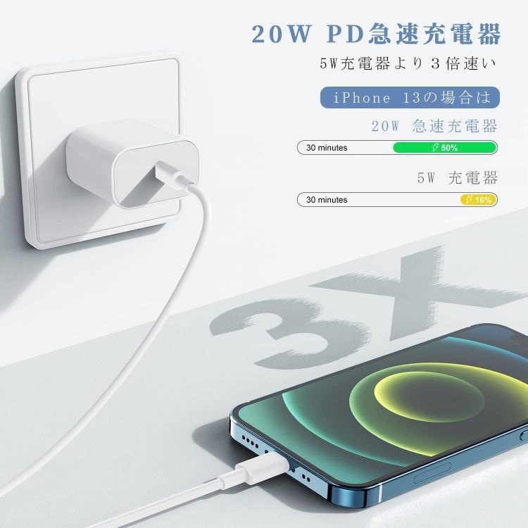 PD充電器 ACアダプター タイプc充電 iphone15充電器 PD急速充電【C to C ケーブル付き】pd20W出力対応ケーブル Android急速充電器 C to ライトニングケーブル