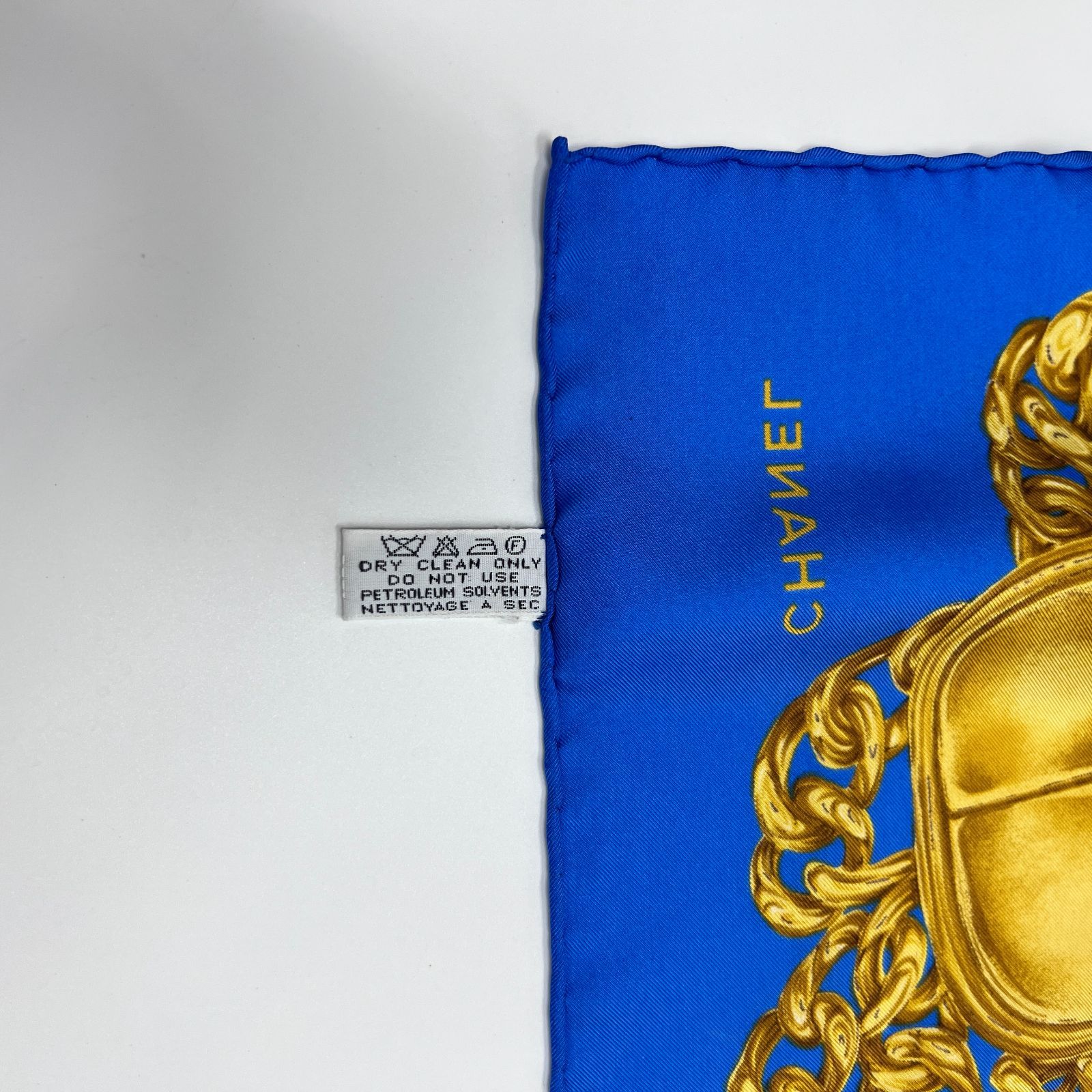 CHANEL シャネル ココマーク スカーフ シルク ブルー ゴールド