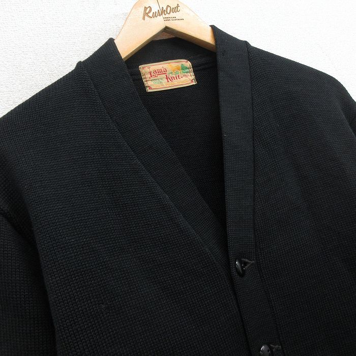 M 古着 長袖 ビンテージ レタード ニット カーディガン メンズ 60s ウール 黒 ブラック spe 25oct08 トップス