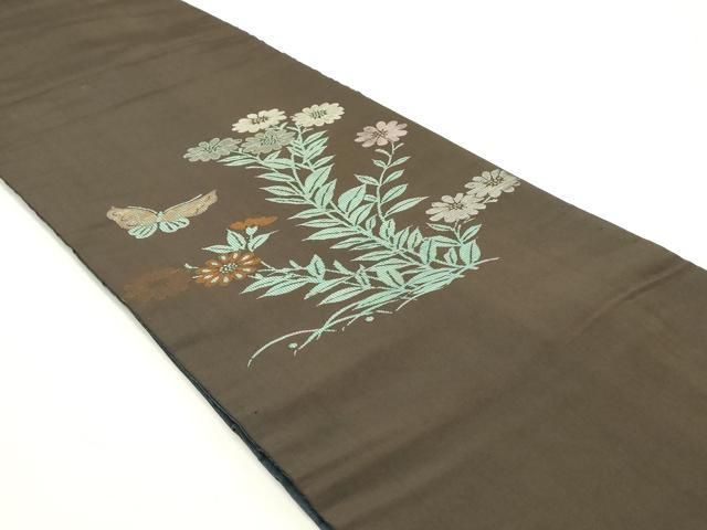 平和屋着物●アンティーク 大正ロマン 両面 太鼓柄京袋帯 花蝶文 金糸 正絹 DAAY0097ob