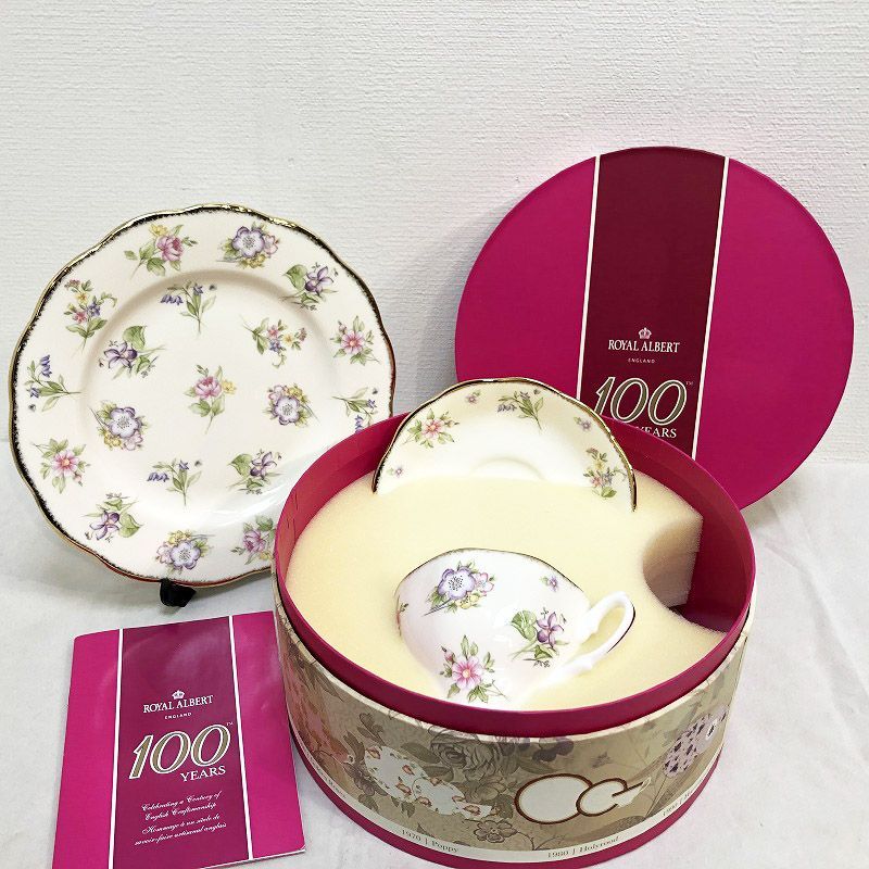 ROYAL ALBERT ロイヤルアルバート 100周年記念コレクション スプリングメドウ ティーカップ＆ソーサー デザートプレートセット l