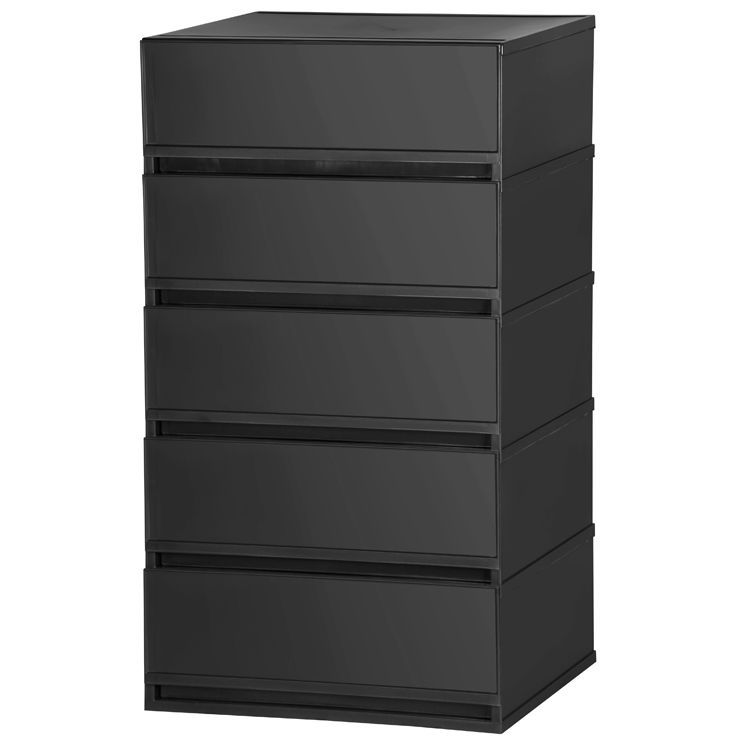 収納ケース プラスチック 引き出し 幅51 cm 奥行45 5段 ワイド 幅広 ほこりの入りにくい壁タイプ クローゼット 押入れ 衣類収納 衣装ケース ＰＰケース おしゃれ 新生活 寝室 黒い収納ケース プラストベーシックFR 5105 ブラック