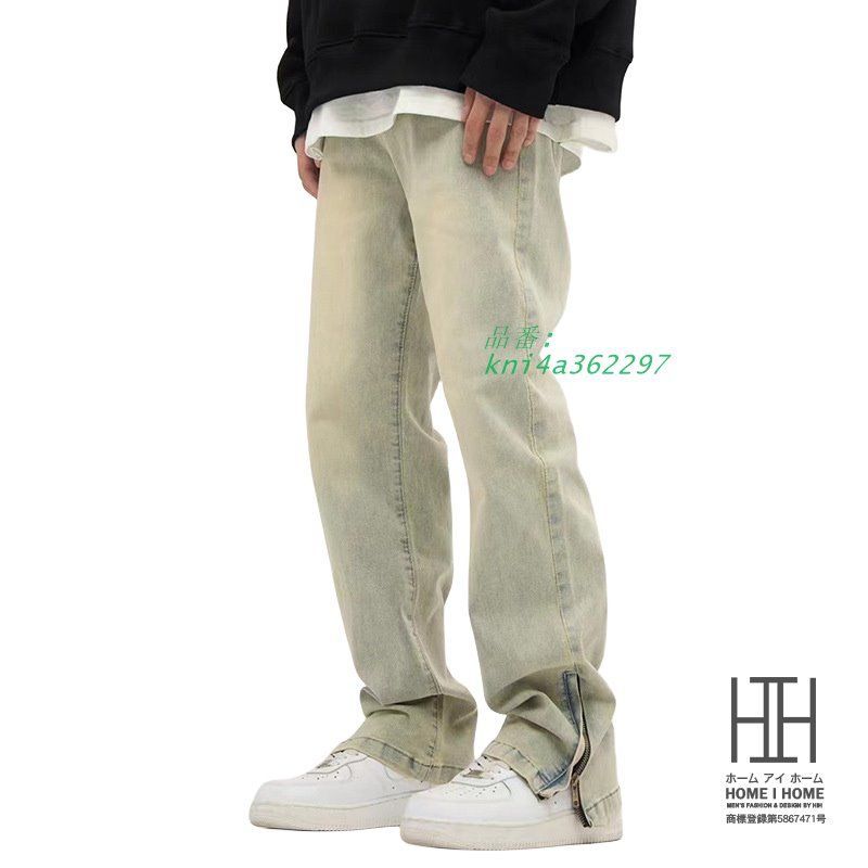 デニムパンツ ズボン メンズ ジーンズ ヴィテージ ユーズド加工 メンズパンツ ウォッシュ加工 ロングパンツ 裾ジッパー付き アメカジ ストリート おしゃれ kni4a362297