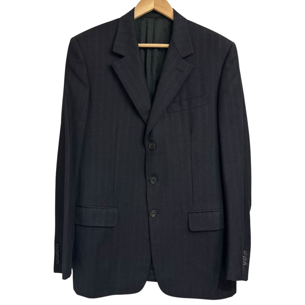 LOUIS VUITTON ルイヴィトン ストライプ柄 テーラードジャケット スラックスパンツ スーツ セットアップ 52 チャコールグレー メンズ 古着