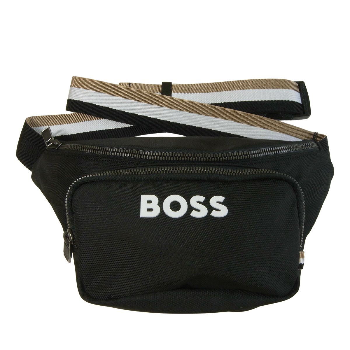 【美品】HUGO BOSS ヒューゴ ボス ボディバッグ ロゴ ストライプ BK ヒューゴボス HUGO BOSS HUGO BOSS ショルダーバッグ 50529098