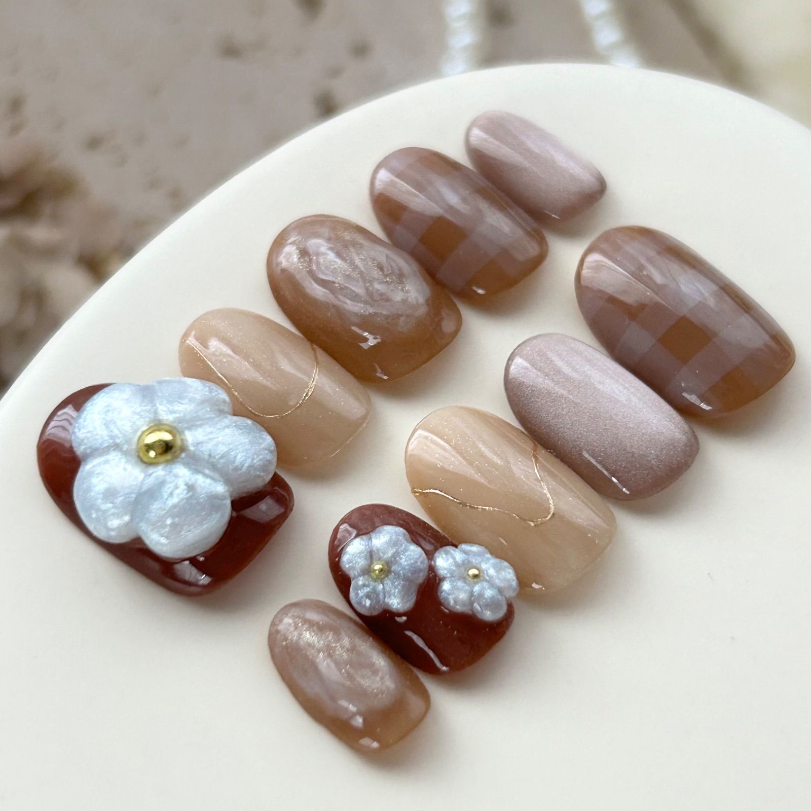 ブラウン♡韓国♡ニュアンス♡うるうる♡ネイルチップ No.75 目新しい 