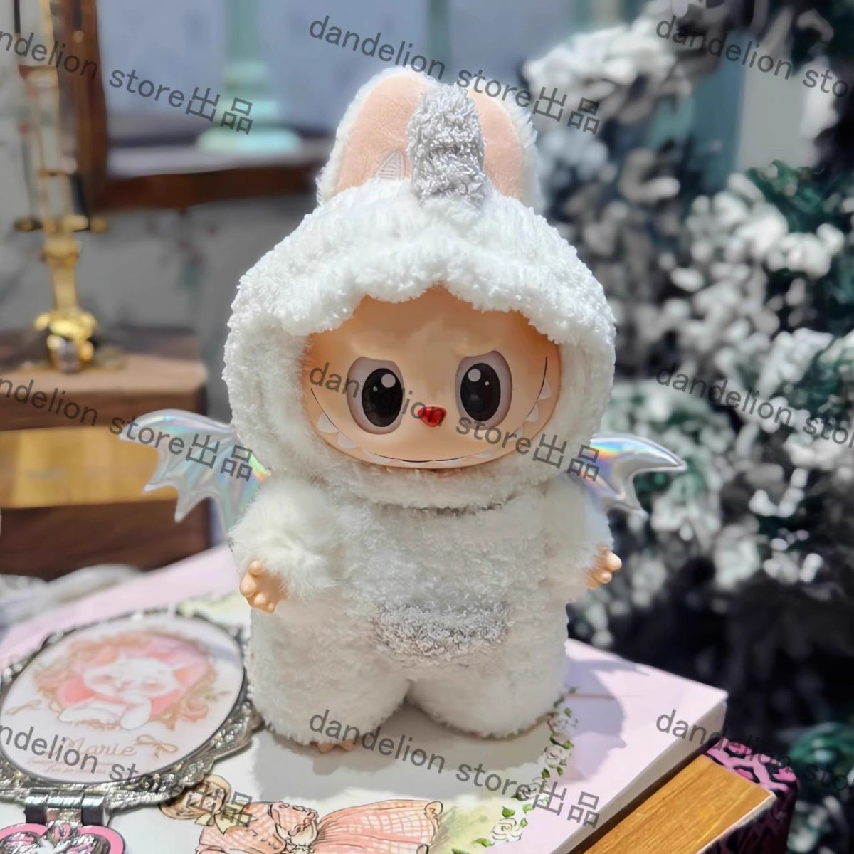 ラブブLabu用 ぬいぐるみ服 天使 恐竜 ホワイト 天使翼 かわいい