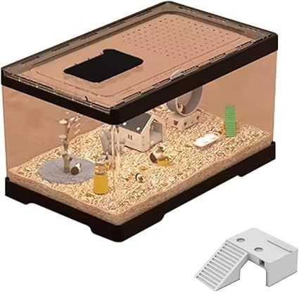 【在庫処分】Foivozs ハムスター ゲージ 小動物用 通気性 透明 アクリル製 DIY可能 脱走防止 耐噛み性 お手入れ簡単 飼育ケージ ハリネズミ ケージ セット (単品+家がある，L:39.5*20.5*22.5)