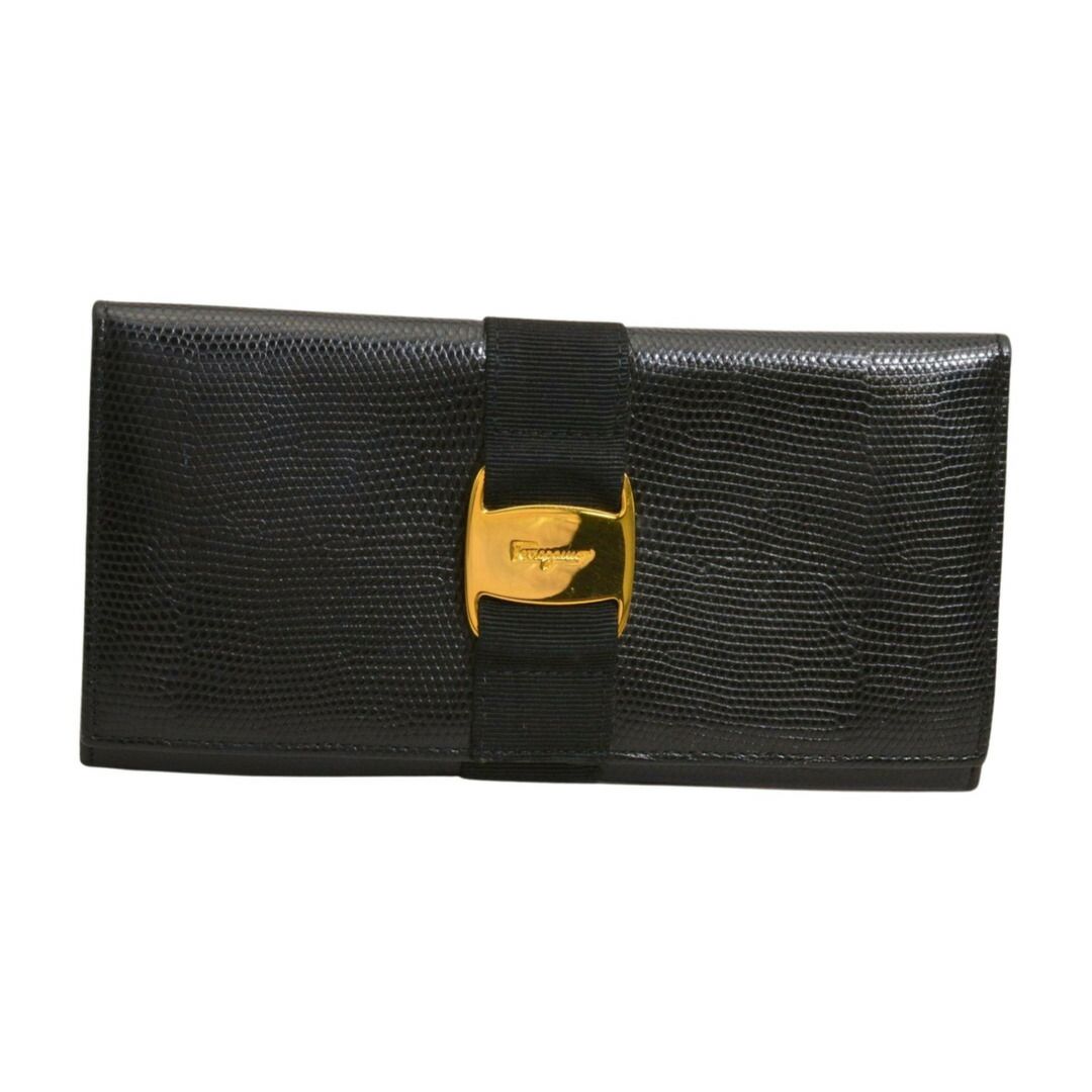 フェラガモ Salvatore Ferragamo 長財布 ヴァラ 型押し レザー ブラック レディース F-ST2184