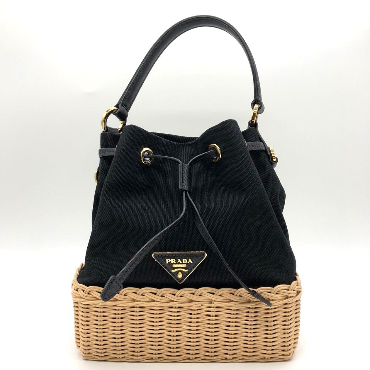 PRADA プラダ カゴバッグ ラタン ハンドバッグ 巾着バッグ