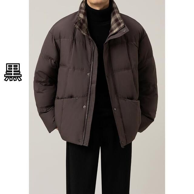 黒 秋冬 コーデ メンズ 服 シンプル ファッション オシャレ 大人 かっこいい 大きいサイズ ストリート 紳士服 ダウン ジャケット アウター スタンドカラー カジュアル ジャケット アウター