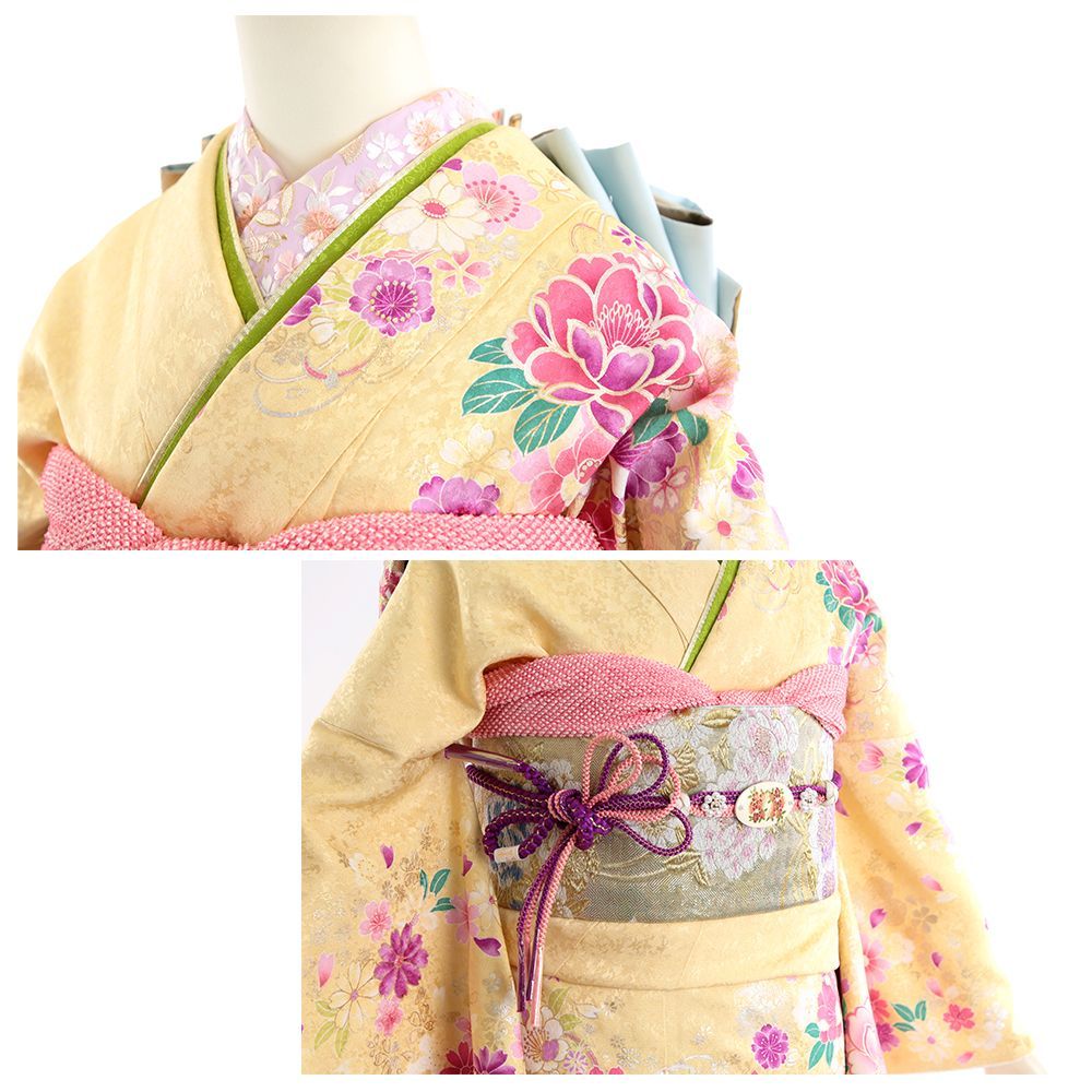 振袖 総絞り 花模様 紗綾形花地紋 薄ピンク 成人式 晴れの 着物 045a p