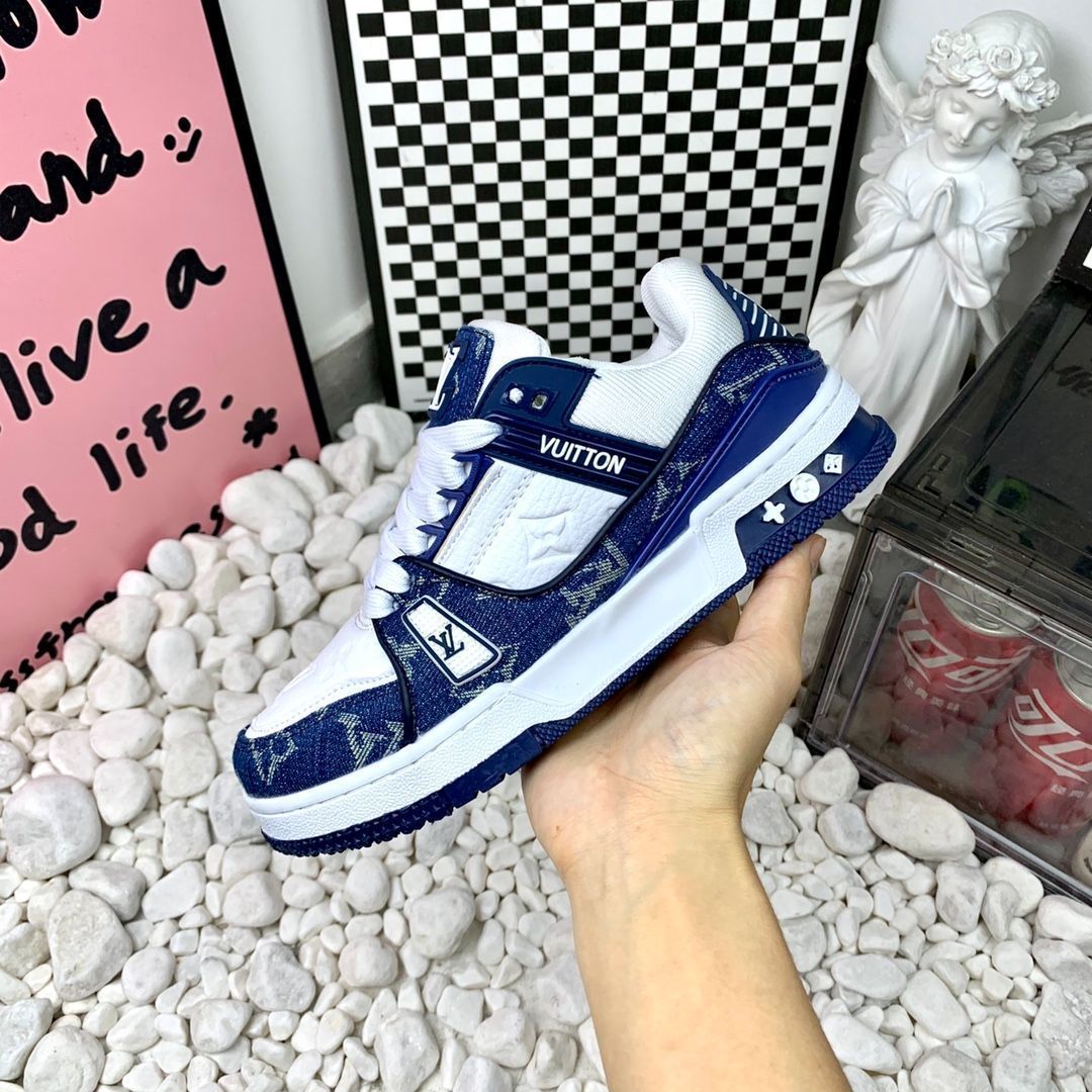 Trainer デニムレザーカジュアルロートップファッションスニーカー