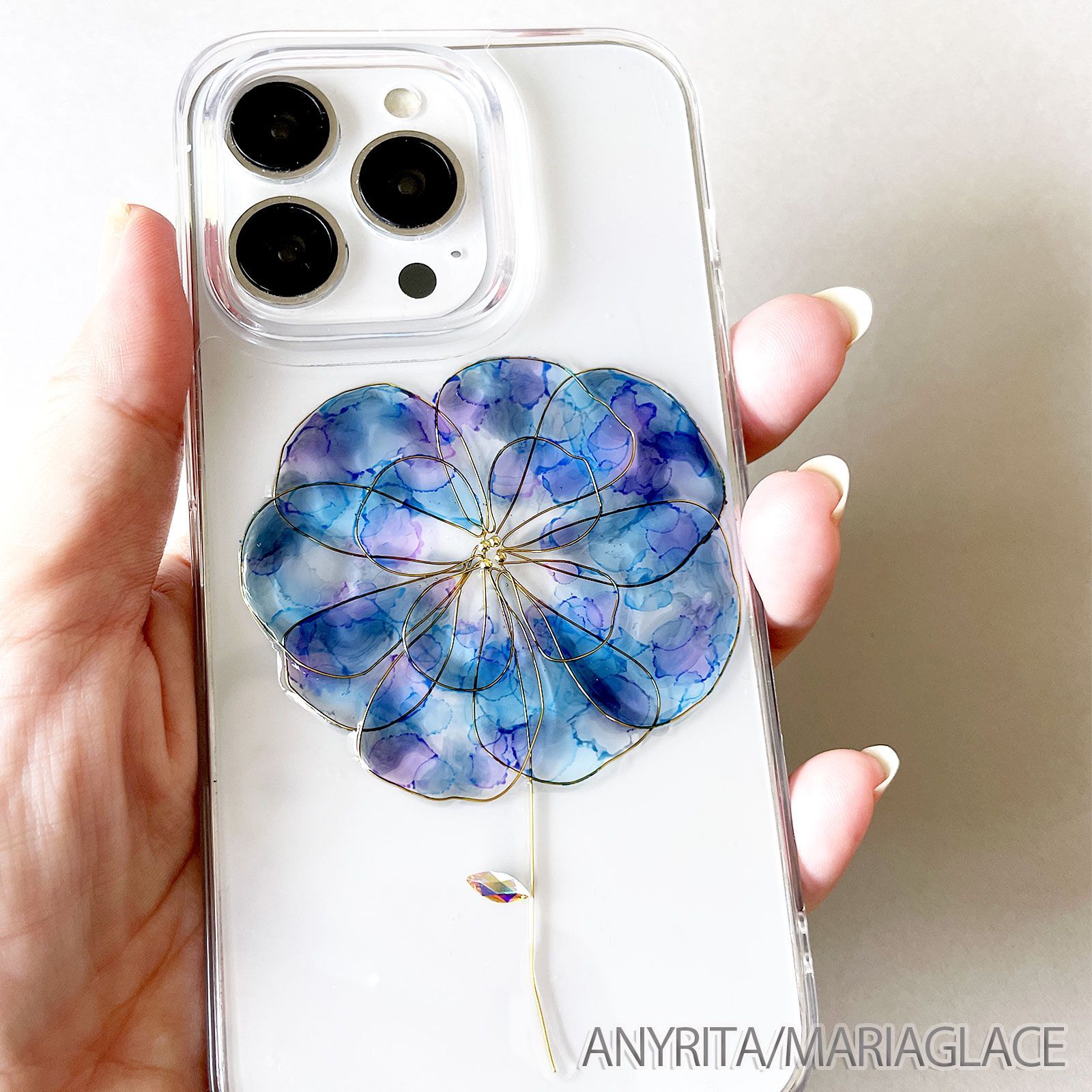 iPhone 0 Pro スマホケース 手帳 ジュエルフラワー 【mariaglace