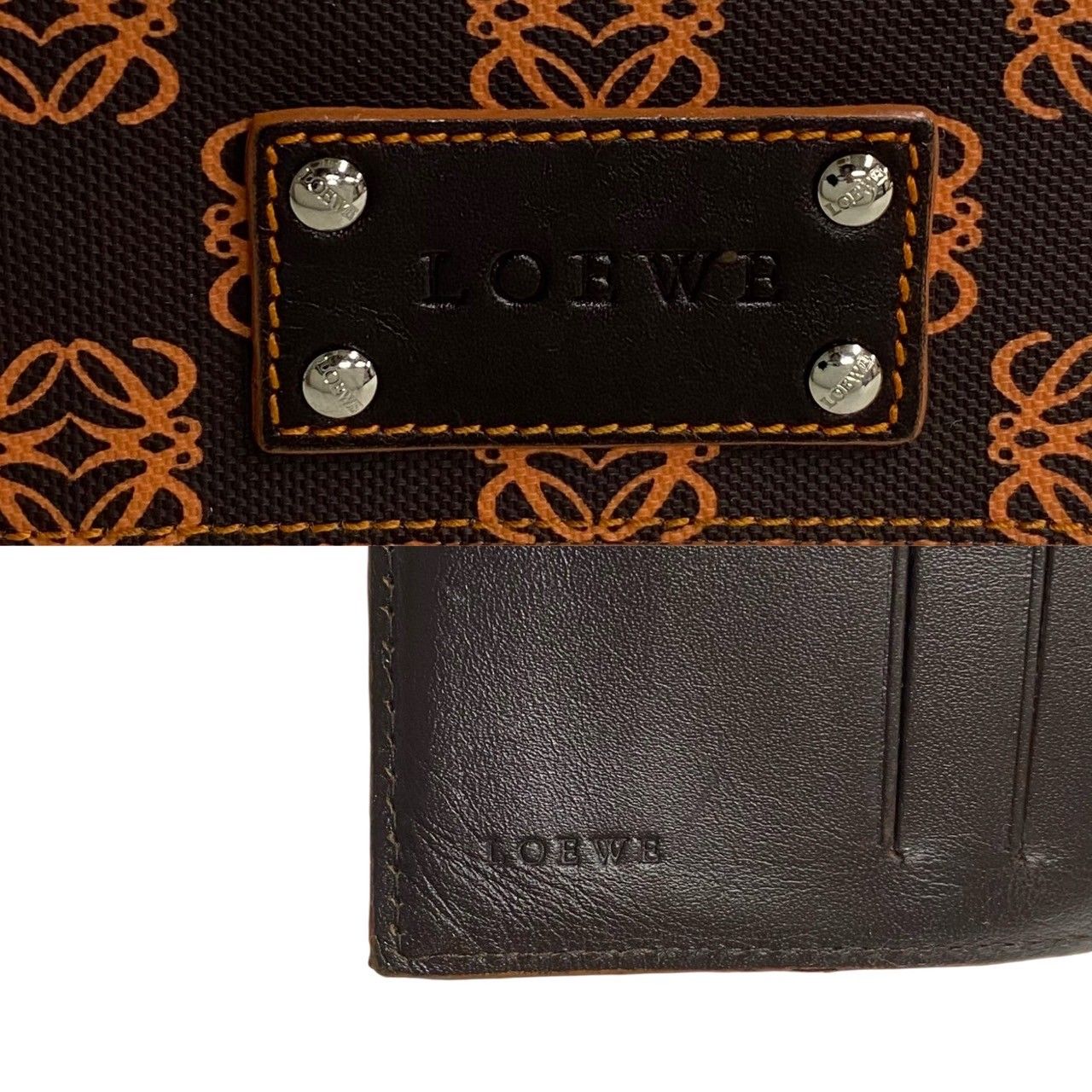 極 美品 LOEWE ロエベ アナグラム ロゴ 総柄 レザー 本革 二つ折り