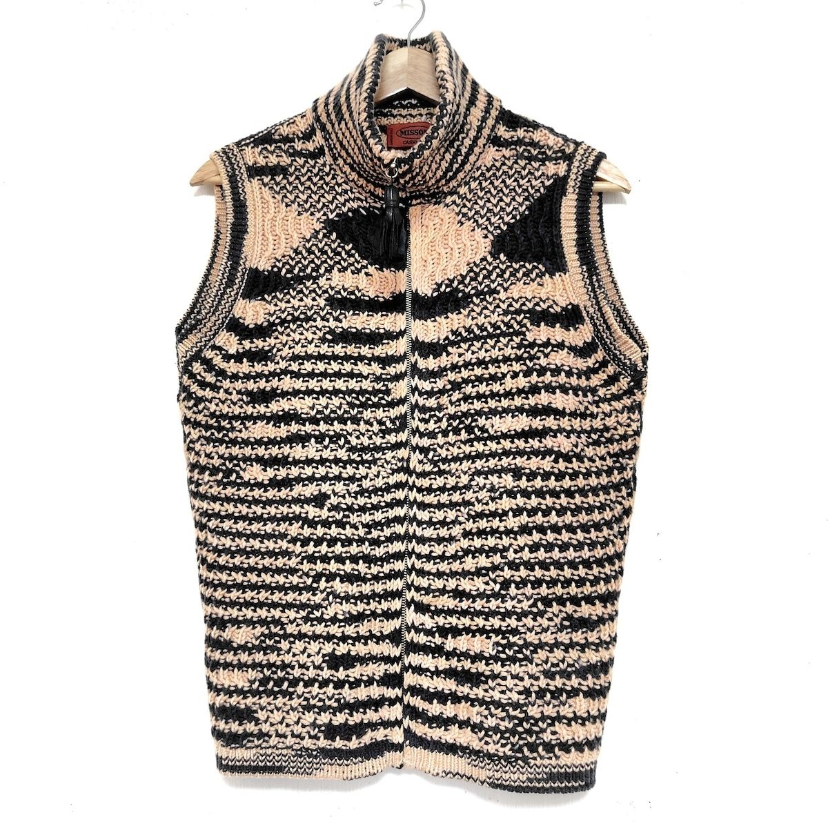 MISSONI ミッソーニ ベスト レディース - オレンジ×ダークグレー ジップアップ|タッセル|カシミヤ