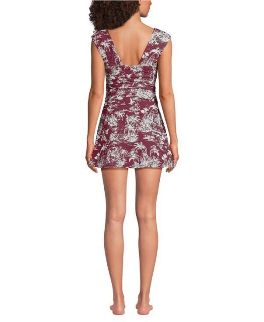 ランズエンド レディース ワンピース トップス Women s Smoothing Square Neck Ruched Swim Dress Swimsuit Burgundy island scenic DECORATOM_COM_BR