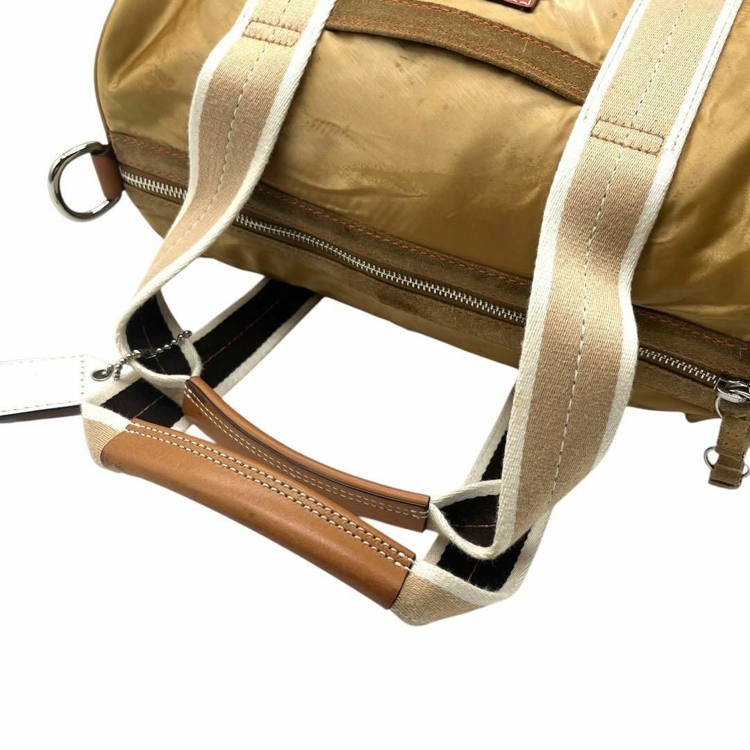良品✨COACH ボストンバッグ ナイロン×レザー 大容量 ベージュ コーチ レザー ボストンバッグ がま口ポケット 11158 ベージュ
