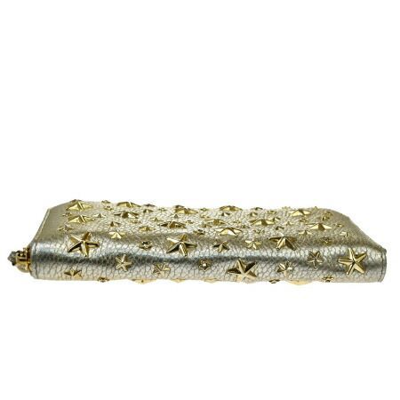 星 スタッズ　ジミーチュウ　ラインストーン レザー　ファスナー 長財布　ゴールド 中古】 ジミーチュウ JIMMY CHOO ラウンドファスナー 長財布 星型