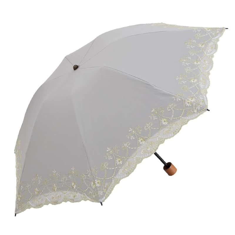 シノワズリーモダン 日傘 完全遮光 UVカット 折りたたみ傘 傘 晴雨兼用 遮光率 UVカット率100％ 遮熱 逃熱 マーブル 刺繍 涼しい かわいい きれい 軽量 母の日 ギフト ライトグレー×ライトグリーン