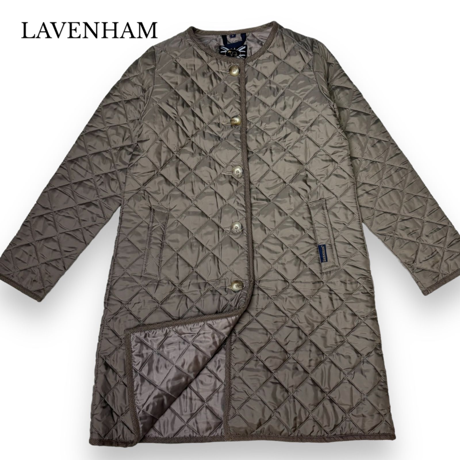 LAVENHAM ラベンハム キルティングコート ノーカラー ロングコート 極 