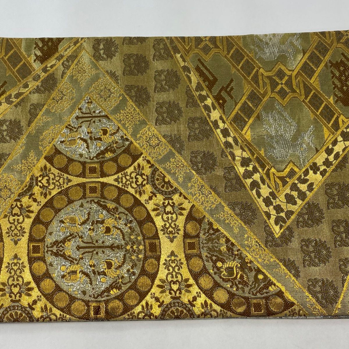 袋帯 秀品 華文 有栖川文 金糸 箔 銀色 六通 正絹 中古 袋帯 秀品 華文 有栖川文 金糸 箔 金色 六通 正絹 中古 袋帯 美品