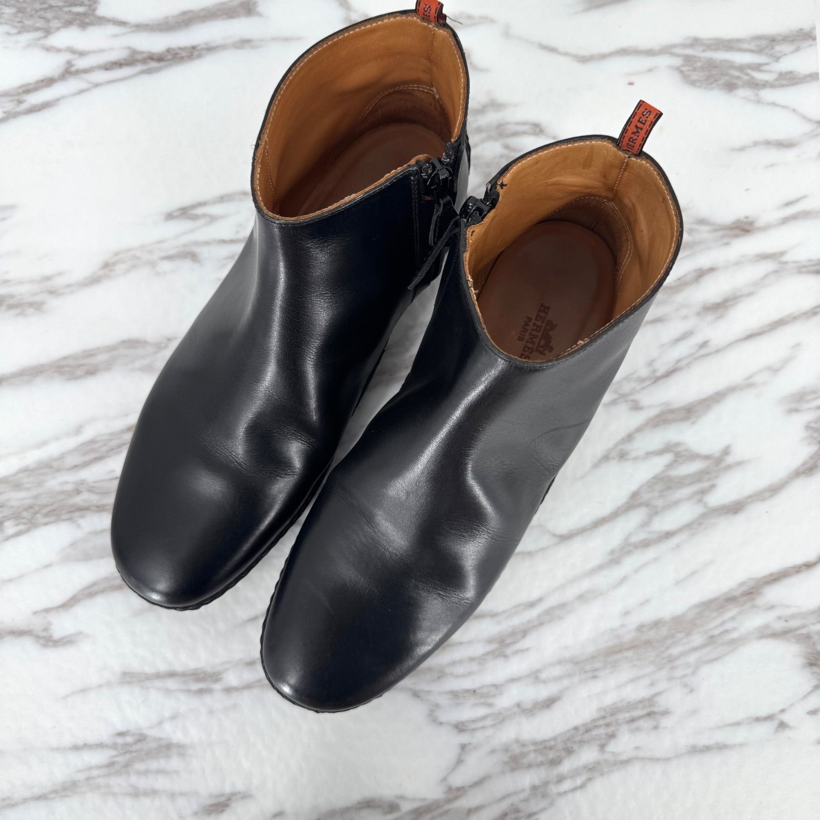 美品 25.5相当 HERMES エルメス レザーショートブーツ 39 1/2