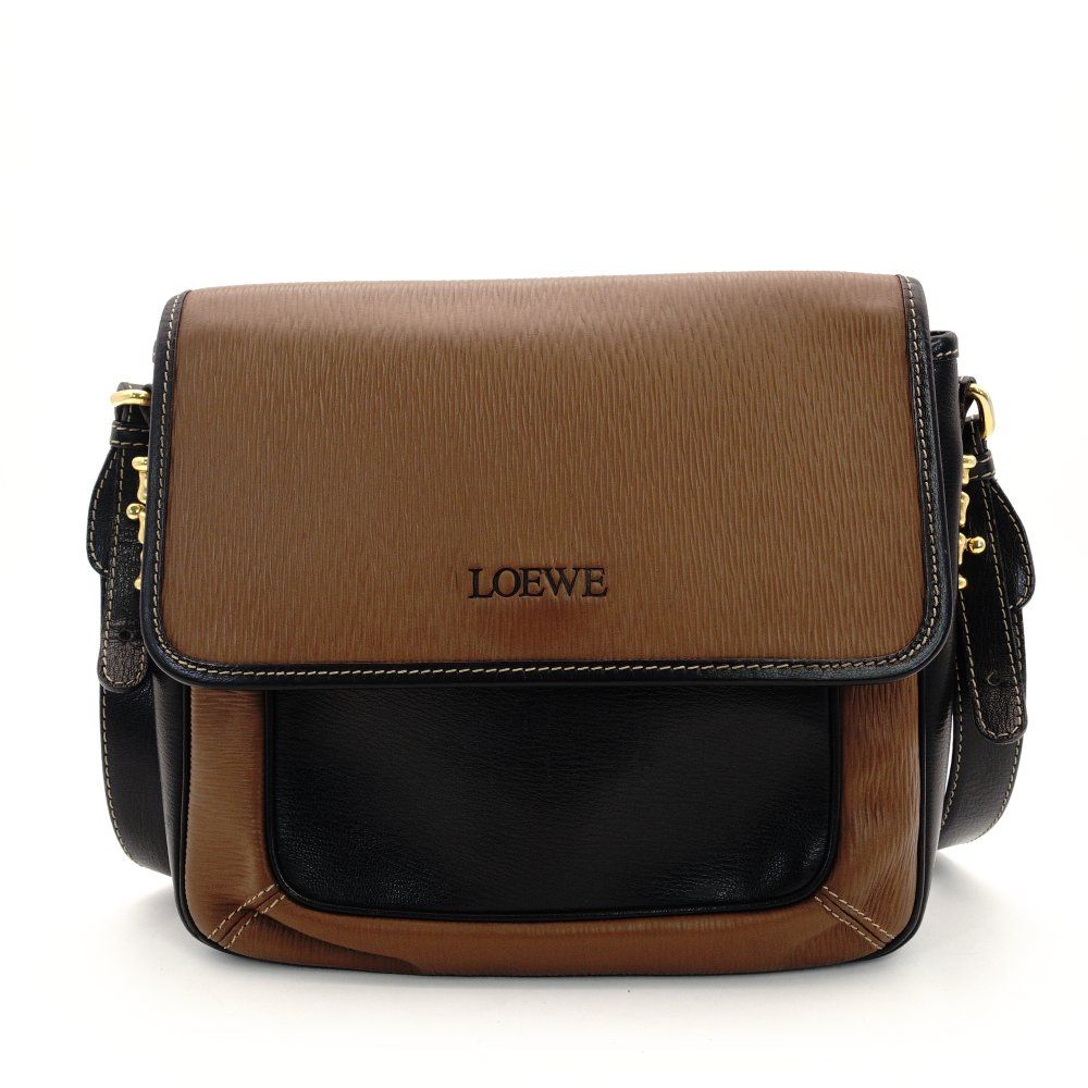 ロエベ LOEWE ベラケス ツイスト ショルダーバッグ ブラック×ブラウン レザー クロスボディヴィンテージ 7-10-543