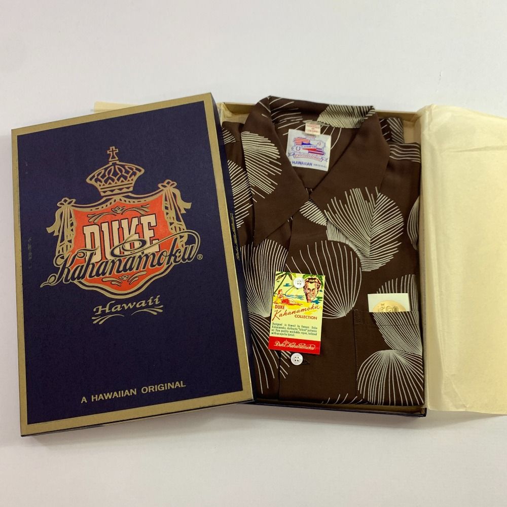 04w4295▽ デューク カハナモク by サンサーフ Duke Kahanamoku DK29449 エディション - DUKE S SHELL - ロングスリーブ アロハ アメカジ | ヒノヤ HINOYA Mサイズ 長袖 八王子店