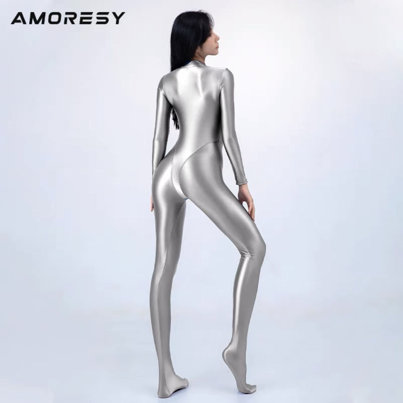 AMORESY全身タイツフロントジッパー レオタード水着 デザイン