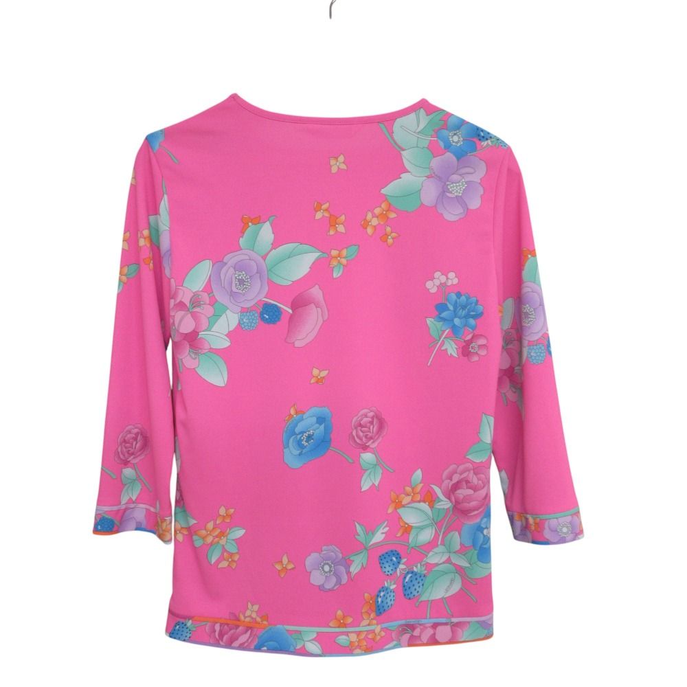 レオナールスポーツフラワープリント 七分袖 美品〉LEONARD SPORT フラワープリント ハイネック 上品 美品 LEONARD