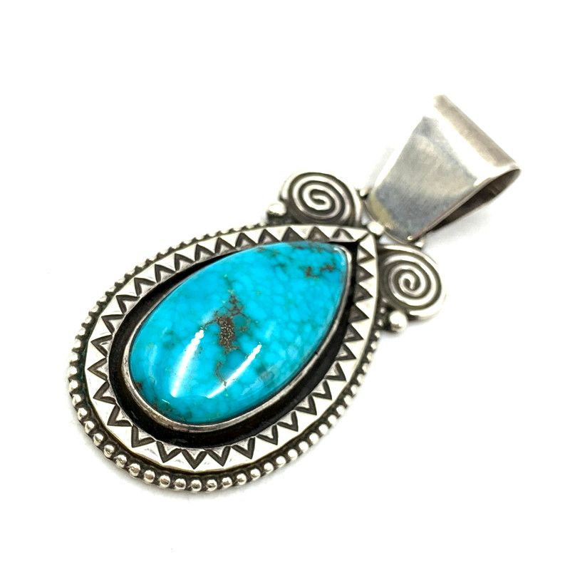 NAVAJO ナバホ CALVIN MARTINEZ AMERICAN INDIAN JEWELRY STERLING TURQUOISE PENDANT TOP ターコイズペンダントトップ 191-241111-ma-10-izu