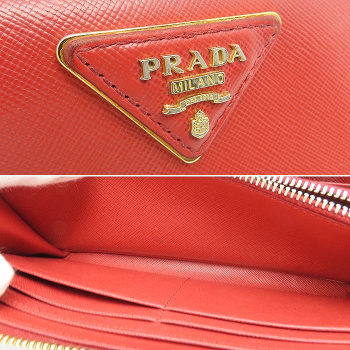 プラダ ロングウォレット L字ファスナー サフィアーノ レッド PRADA