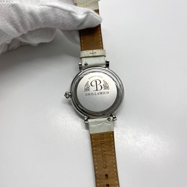 ブリラミコ 腕時計 シルバー ホワイト 時計 美品 SS レザー
