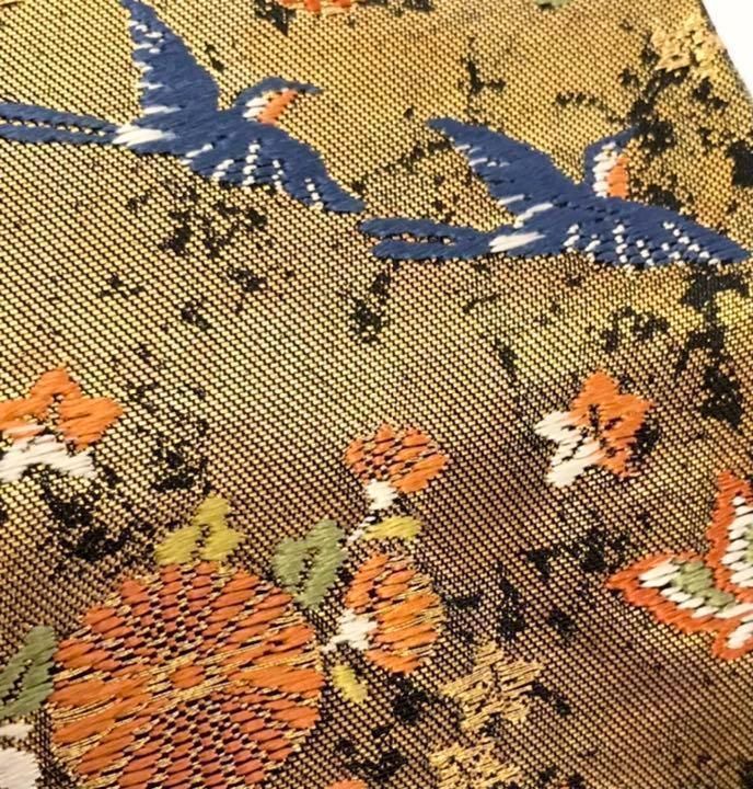 袋帯 河合美術織物 四季の花々 鳳凰 蝶々 金色 金糸 O-1140 袋帯 河合美術織物 四季の花々 鳳凰 蝶々 金色 金糸 O-1140