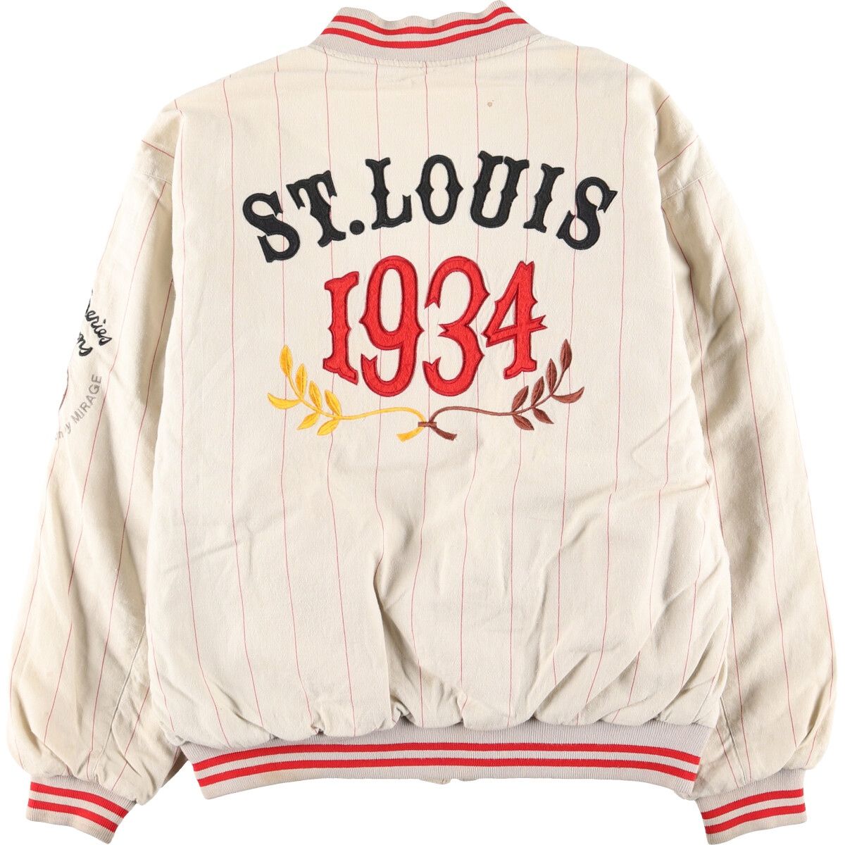 古着 First Strang MLB ST. LOUIS CARDINALS セントルイスカージナルス ストライプ柄 コットンスタジャン  バーシティジャケット/evb003459