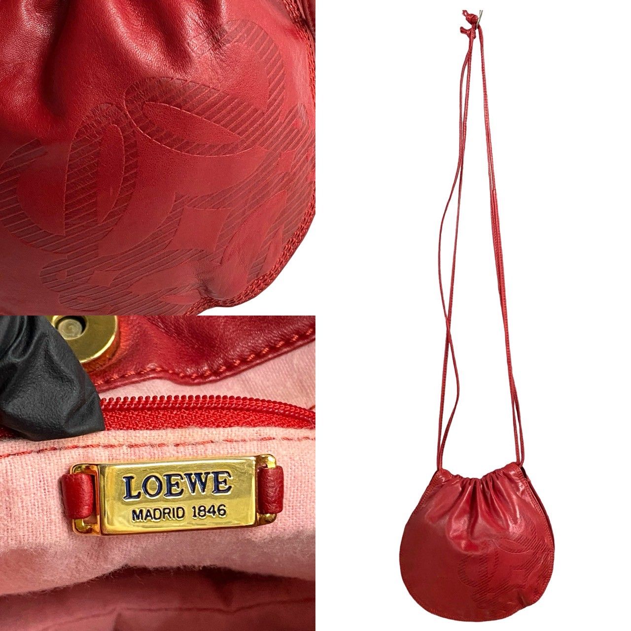 極 美品 ロエベ アナグラム ナッパレザー ミニ ショルダーバッグ サコッシュ LOEWE ロエベ アナグラム ナッパレザー 巾着 ミニバッグ